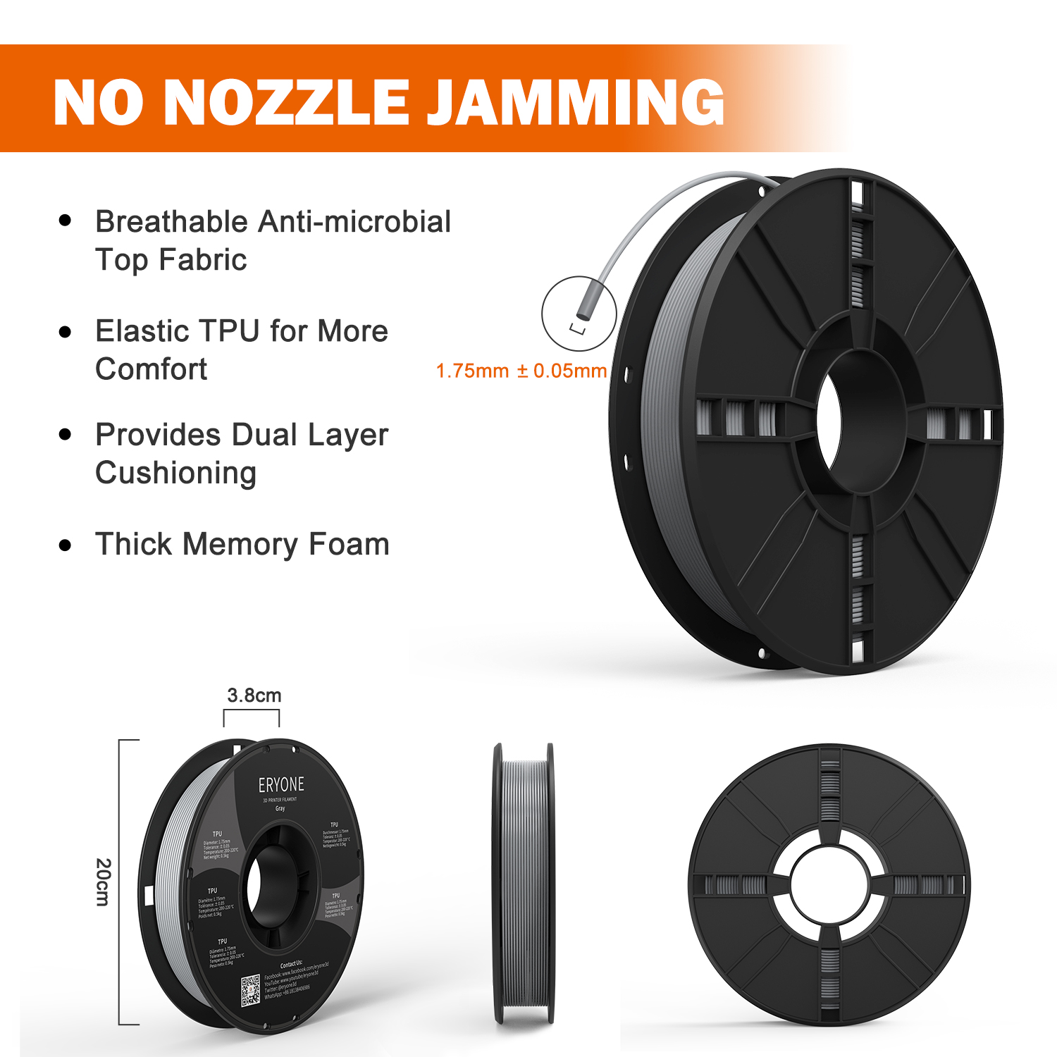 Eryone Flexible TPU Filament 1 - 3D Printing Nylon 评论和价格