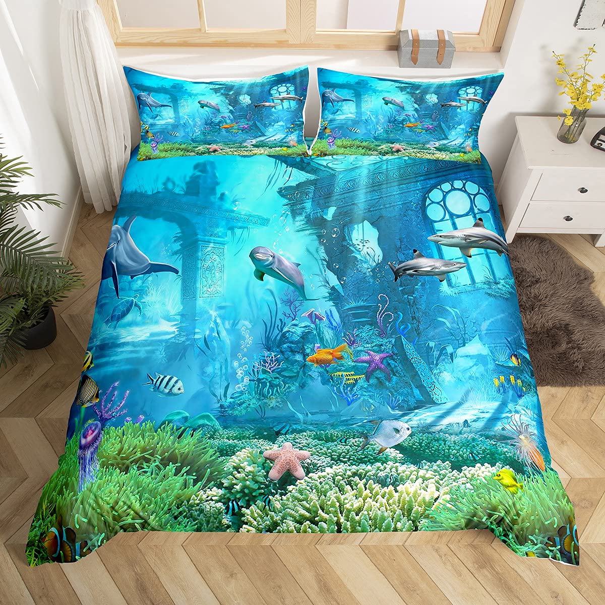 Fish Duvet Cover Set Ocean Bed - 3D Printing Quilting 评论和价格