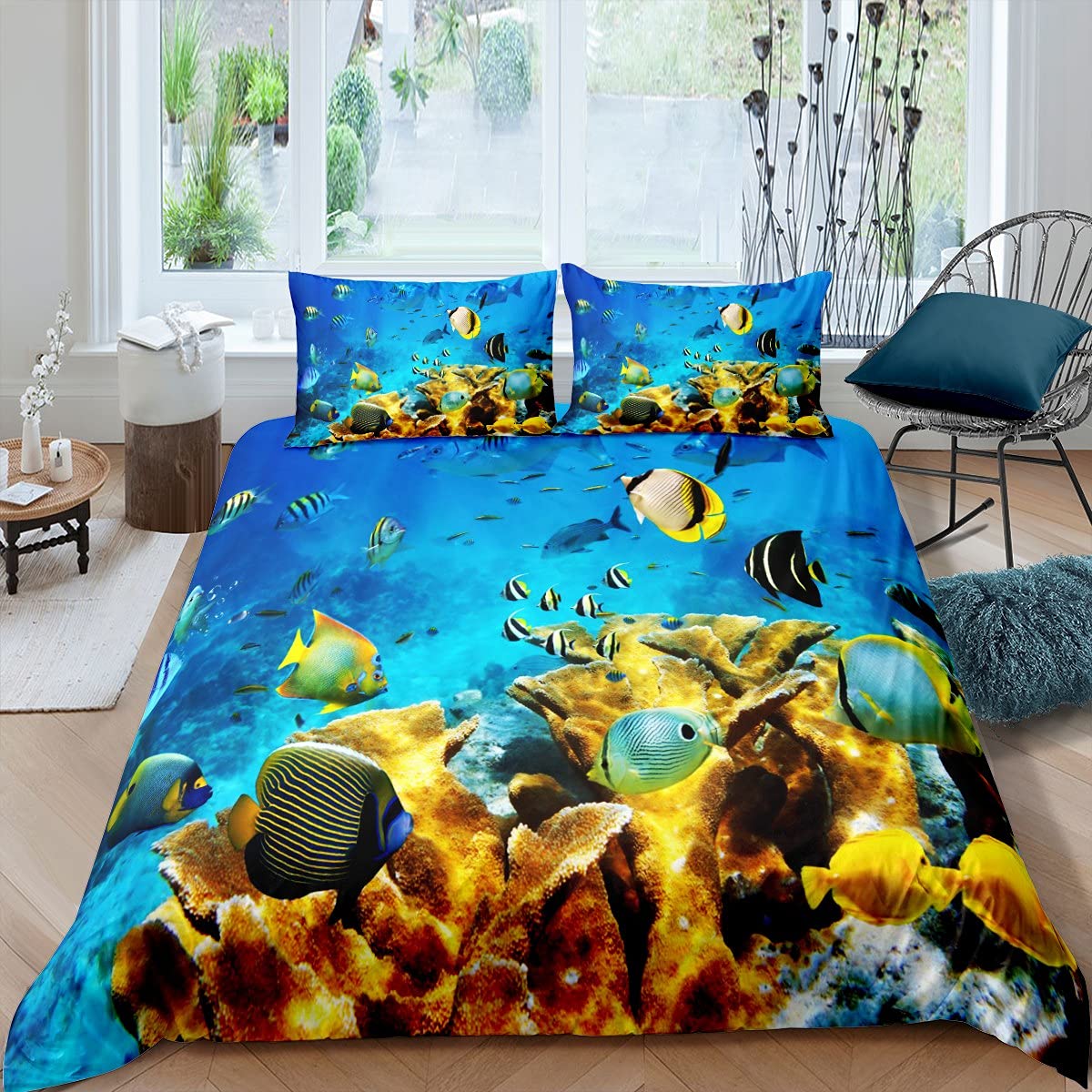 Fish Duvet Cover Set Ocean Bed - 3D Printing Quilting 评论和价格
